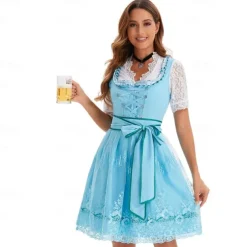 Masquerade Oktoberfest Dress Cosplay Costume Trachtenkleider Maid Dresses German Munich Wiesn Women's Halloween Dress Traditional Style Cloth Shirt Dress Apron