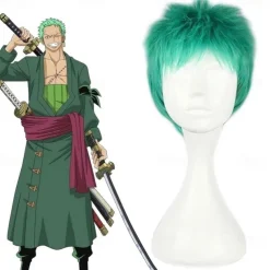 Mcoser Roronoa Zoro ONE PIECE Wigs Short Green Fluffy Synthetic Hair OP Heat Resistance Fiber Cosplay Wig Pelucas Halloween Wigs