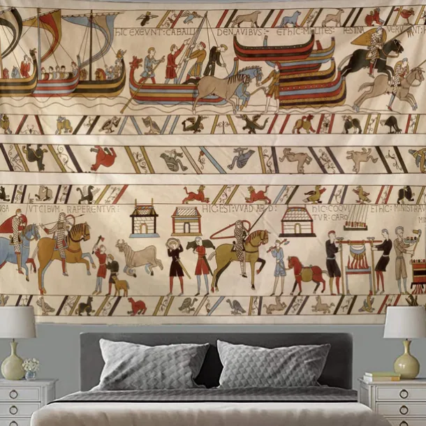 Medieval Bayeux Hanging Tapestry Wall Art Middle Age Decor Photograph Backdrop Blanket Curtain Home Bedroom Living Room Decoration