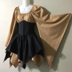 Medieval Cocktail Dress Vintage Dress Short / Mini Dress Princess Viking Ranger Archery U Neck Fancy Dress Women's Celtic Pirate Fantasy Party / Cocktail Festival Adults Dress All Seasons