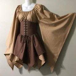 Medieval Cocktail Dress Vintage Dress Short / Mini Dress Princess Viking Ranger Archery U Neck Fancy Dress Women's Celtic Pirate Fantasy Party / Cocktail Festival Adults Dress All Seasons