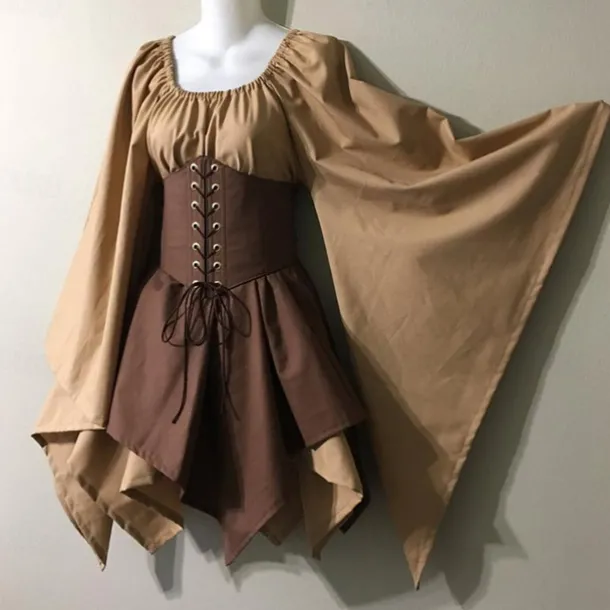 Medieval Cocktail Dress Vintage Dress Short / Mini Dress Princess Viking Ranger Archery U Neck Fancy Dress Women's Celtic Pirate Fantasy Party / Cocktail Festival Adults Dress All Seasons