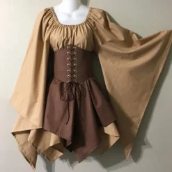 Medieval Cocktail Dress Vintage Dress Short / Mini Dress Princess Viking Ranger Archery U Neck Fancy Dress Women's Celtic Pirate Fantasy Party / Cocktail Festival Adults Dress All Seasons