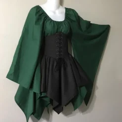 Medieval Cocktail Dress Vintage Dress Short / Mini Dress Princess Viking Ranger Archery U Neck Fancy Dress Women's Celtic Pirate Fantasy Party / Cocktail Festival Adults Dress All Seasons