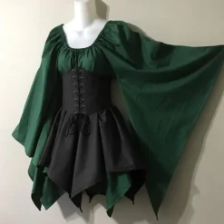 Medieval Cocktail Dress Vintage Dress Short / Mini Dress Princess Viking Ranger Archery U Neck Fancy Dress Women's Celtic Pirate Fantasy Party / Cocktail Festival Adults Dress All Seasons