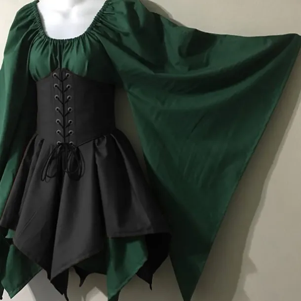 Medieval Cocktail Dress Vintage Dress Short / Mini Dress Princess Viking Ranger Archery U Neck Fancy Dress Women's Celtic Pirate Fantasy Party / Cocktail Festival Adults Dress All Seasons