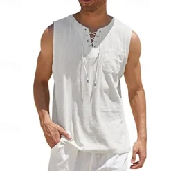 Medieval Renaissance 17th Century Blouse / Shirt Pirate Knight Ritter Viking Drawstring Fancy Dress Men's Pirate Halloween Masquerade Casual Daily LARP Ren Faire Adults' Shirt