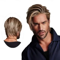 Medieval Wig Men Wig Short Blonde Brown Layered Natural Synthetic Hair Full Wigs for Male Guy Daily Party Wear Halloween Wigs