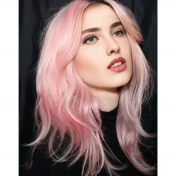 Megan Fox Inspired Wig Wavy Asymmetrical Wig Medium Length Pink Synthetic Hair Women's Fashionable Design Soft Natural Pink