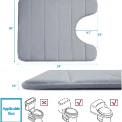 Memory Foam Bath Mat Non-slip Contour Toilet Bath Rug, U-Shaped Non Slip Absorbent Thick Soft Washable Bathroom Rugs, Floor Carpet Bath Mat for Bathroom Sink Toilet 50*60CM (20