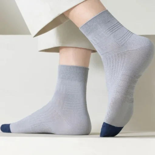 Men 1 Pair Socks Black White Color Plain Textured School Formal Outdoor Thin Summer Daily Casual