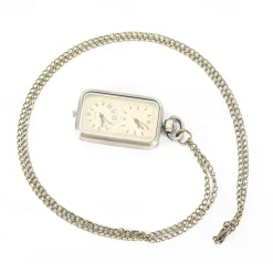Men Bronze Double Time Zone Rectangle Pocket Watch Quartz Movement Women Ladies Dress Necklace Gifts
