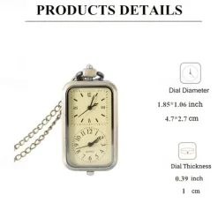 Men Bronze Double Time Zone Rectangle Pocket Watch Quartz Movement Women Ladies Dress Necklace Gifts