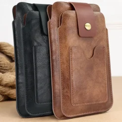 Men Cellphone Loop Holster Case Belt Waist Bag Props PU Leather Purse Phone Wallet Vintage Belt Mobile Phone Protective Sheath