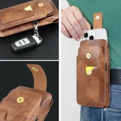 Men Cellphone Loop Holster Case Belt Waist Bag Props PU Leather Purse Phone Wallet Vintage Belt Mobile Phone Protective Sheath