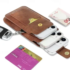 Men Cellphone Loop Holster Case Belt Waist Bag Props PU Leather Purse Phone Wallet Vintage Belt Mobile Phone Protective Sheath