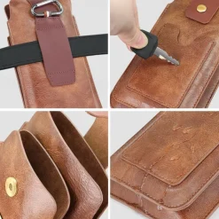Men Cellphone Loop Holster Case Belt Waist Bag Props PU Leather Purse Phone Wallet Vintage Belt Mobile Phone Protective Sheath