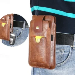 Men Cellphone Loop Holster Case Belt Waist Bag Props PU Leather Purse Phone Wallet Vintage Belt Mobile Phone Protective Sheath