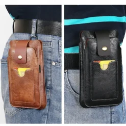 Men Cellphone Loop Holster Case Belt Waist Bag Props PU Leather Purse Phone Wallet Vintage Belt Mobile Phone Protective Sheath