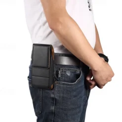 Men Cellphone Loop Holster Case Belt Waist Bag Props PU Leather Purse Phone Wallet Vintage Belt Mobile Phone Protective Sheath