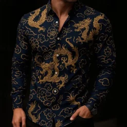 Men Gold Bronzing Camisa Social Shirts Dress Slim Fit New Long Sleeve Striped Shirt For Men Streetwear Shirts Club Party Patterned Shirts