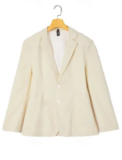 Men Linen Blazer Sport Coat Casual Daily Vacation Spring & Summer Cotton And Linen Solid Color Comfy Single Breasted Two-button Blazer White Beige Light Blue