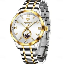 Men Mechanical Watch Creative Fashion Business Wristwatch Automatic Self-winding Moon phase Luminous Waterproof Steel Watch