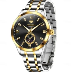 Men Mechanical Watch Creative Fashion Business Wristwatch Automatic Self-winding Moon phase Luminous Waterproof Steel Watch