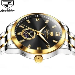 Men Mechanical Watch Creative Fashion Business Wristwatch Automatic Self-winding Moon phase Luminous Waterproof Steel Watch