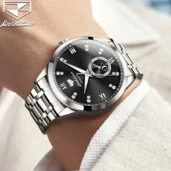 Men Mechanical Watch Creative Fashion Business Wristwatch Automatic Self-winding Moon phase Luminous Waterproof Steel Watch