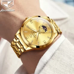 Men Mechanical Watch Creative Fashion Business Wristwatch Automatic Self-winding Moon phase Luminous Waterproof Steel Watch