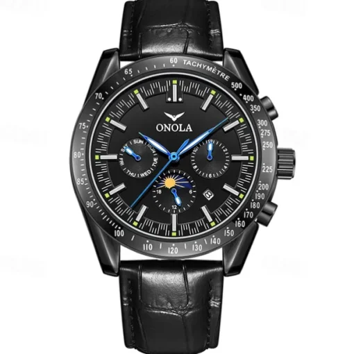 Men Mechanical Watch Fashion Business Wristwatch Automatic Self-winding Tourbillon Moon phase Luminous Leather Watch
