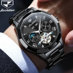 Men Mechanical Watch Fashion Casual Wristwatch Automatic Self-winding Moon phase Luminous Calendar Steel Watch