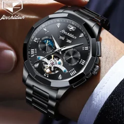 Men Mechanical Watch Fashion Casual Wristwatch Automatic Self-winding Moon phase Luminous Calendar Steel Watch