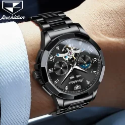Men Mechanical Watch Fashion Casual Wristwatch Automatic Self-winding Moon phase Luminous Calendar Steel Watch