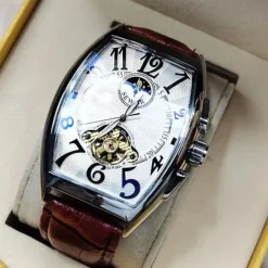 Men Mechanical Watch Luxury Large Dial Fashion Business Hollow Skeleton Automatic Self-winding Waterproof Leather Watch
