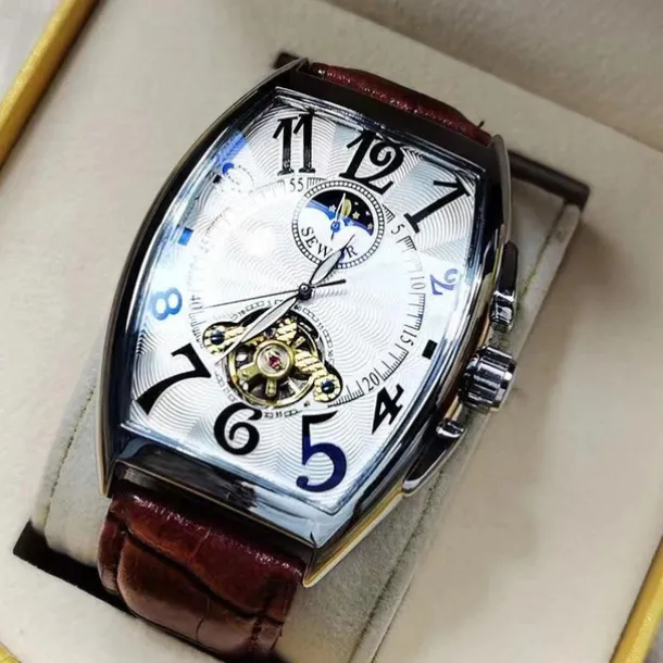 Men Mechanical Watch Luxury Large Dial Fashion Business Hollow Skeleton Automatic Self-winding Waterproof Leather Watch