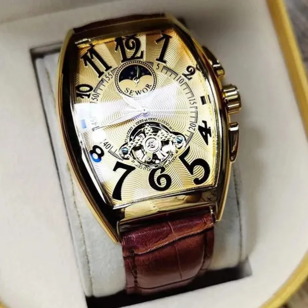 Men Mechanical Watch Luxury Large Dial Fashion Business Hollow Skeleton Automatic Self-winding Waterproof Leather Watch