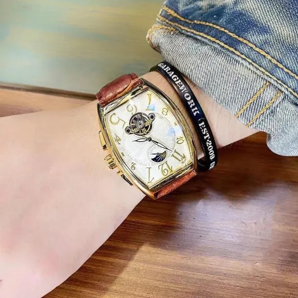 Men Mechanical Watch Luxury Large Dial Fashion Business Hollow Skeleton Automatic Self-winding Waterproof Leather Watch
