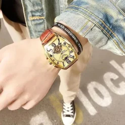 Men Mechanical Watch Luxury Large Dial Fashion Business Hollow Skeleton Automatic Self-winding Waterproof Leather Watch