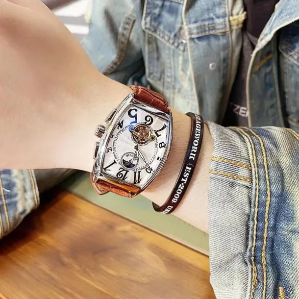 Men Mechanical Watch Luxury Large Dial Fashion Business Hollow Skeleton Automatic Self-winding Waterproof Leather Watch