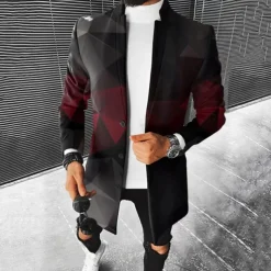 Men Ombre Geometric Overcoat Coat Casual Business Casual Daily 3D Print Buttons Front Pocket Spring Fall Winter Notch Long Sleeve Black Red Gray