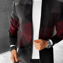 Men Ombre Geometric Overcoat Coat Casual Business Casual Daily 3D Print Buttons Front Pocket Spring Fall Winter Notch Long Sleeve Black Red Gray