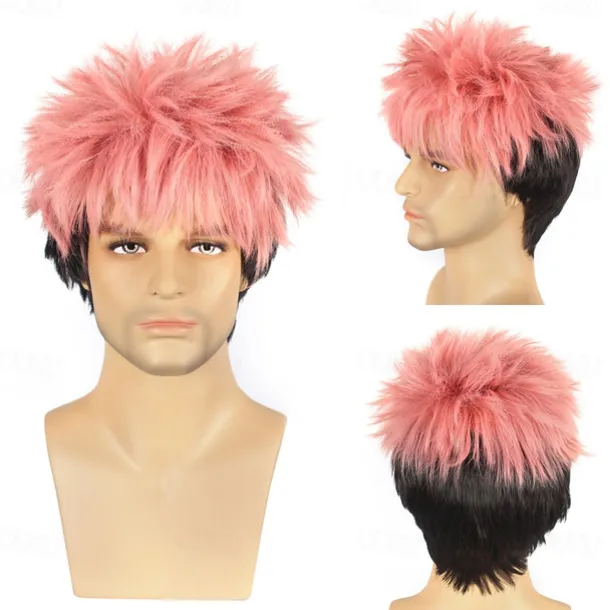Men Pink Black Color Cos Wig Cosplay Wigs High Temperature Fiber