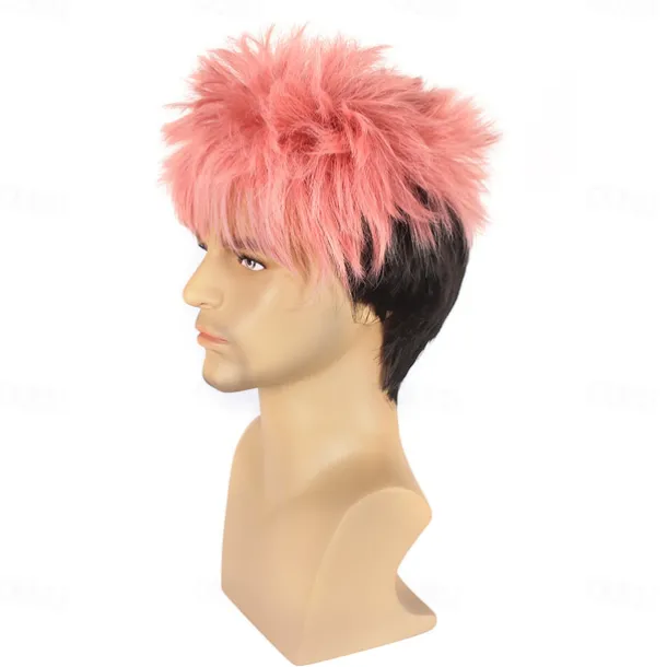Men Pink Black Color Cos Wig Cosplay Wigs High Temperature Fiber
