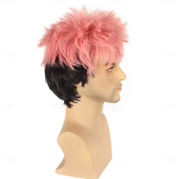Men Pink Black Color Cos Wig Cosplay Wigs High Temperature Fiber