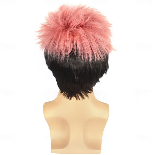 Men Pink Black Color Cos Wig Cosplay Wigs High Temperature Fiber
