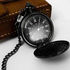 Men Pocket Watch Hollow Engraving Stainless Steel Watch