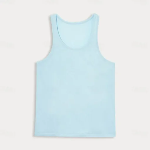 Men Sleeveless Round Summer Solid Color Vacation Daily Casual Plain Outdoor Vacation Home White Light Blue Top Tee for Men