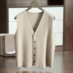 Men's 100% Cashmere Cardigan Vest Knit Button Up V Neck Knitwear Elegant School Formal Clothing Apparel Spring Fall Black Navy Blue S M L